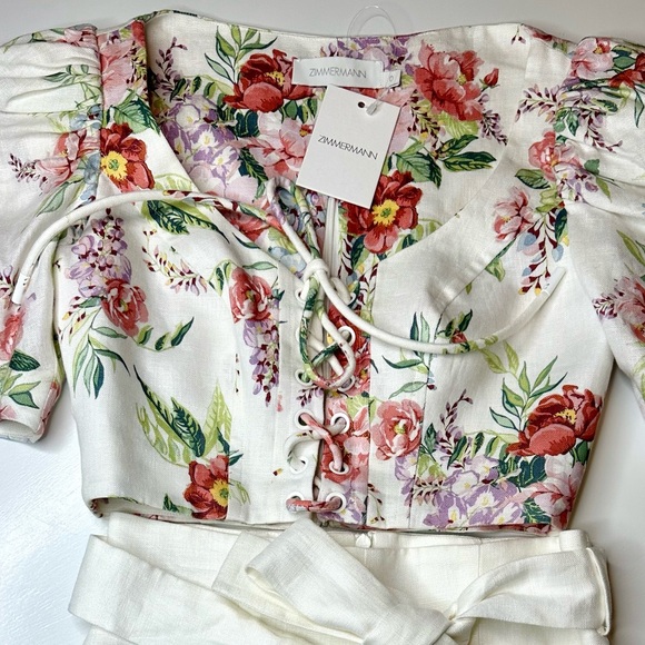 Zimmermann Bellitude Laced Crop Top in Ivory Floral - Picture 7 of 7